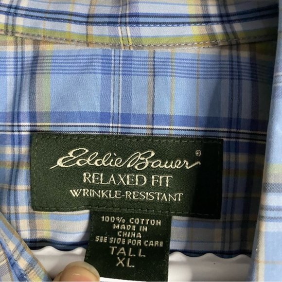 Eddie Bauer Men's Tall Relaxed Fit Plaid Wrinkle-Resistant Button-Down Shirt - Picture 4 of 7